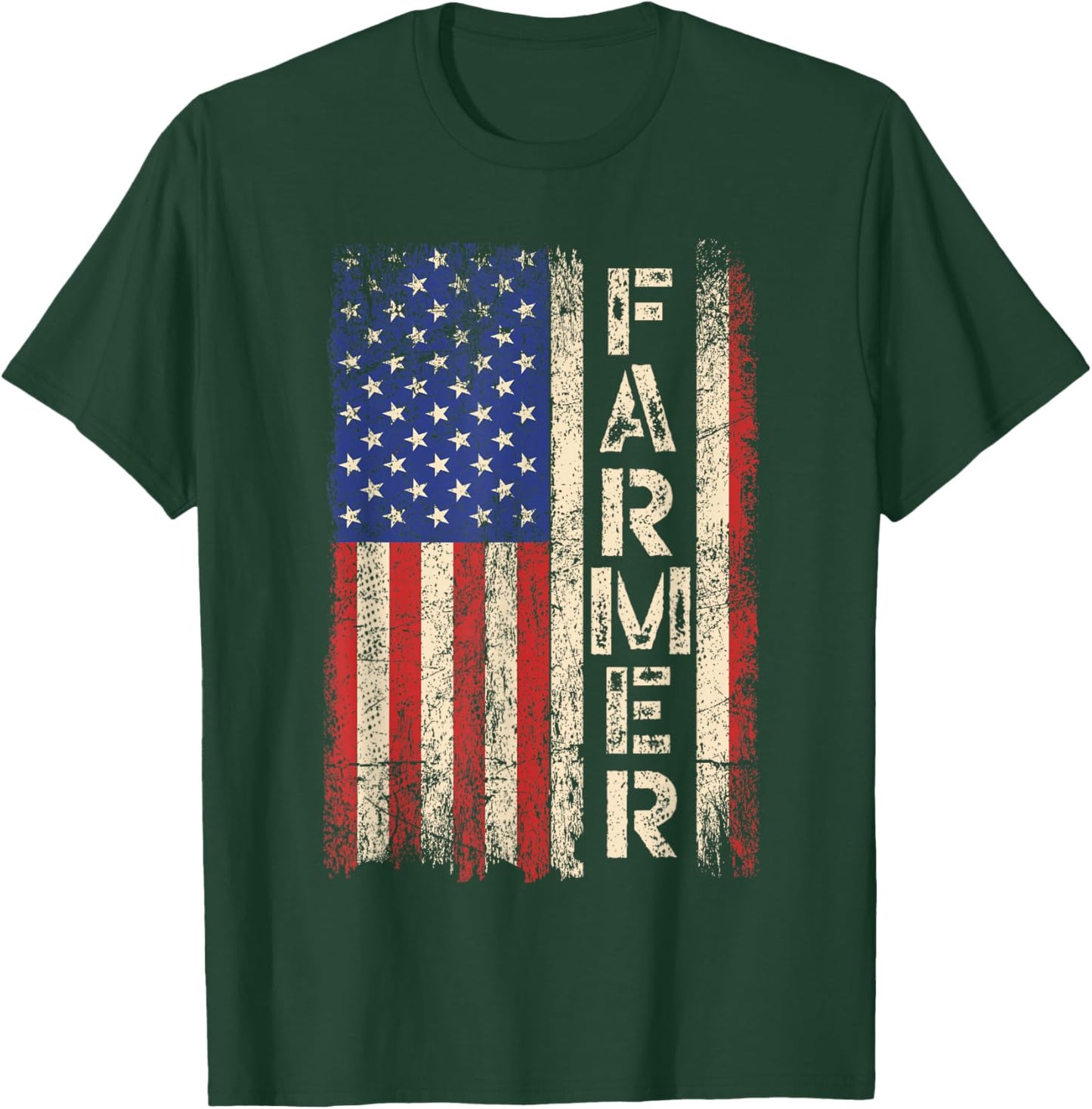 Farmer Tractors USA American Flag Patriotic Farming Men T-Shirt - T-Shirt | Forest