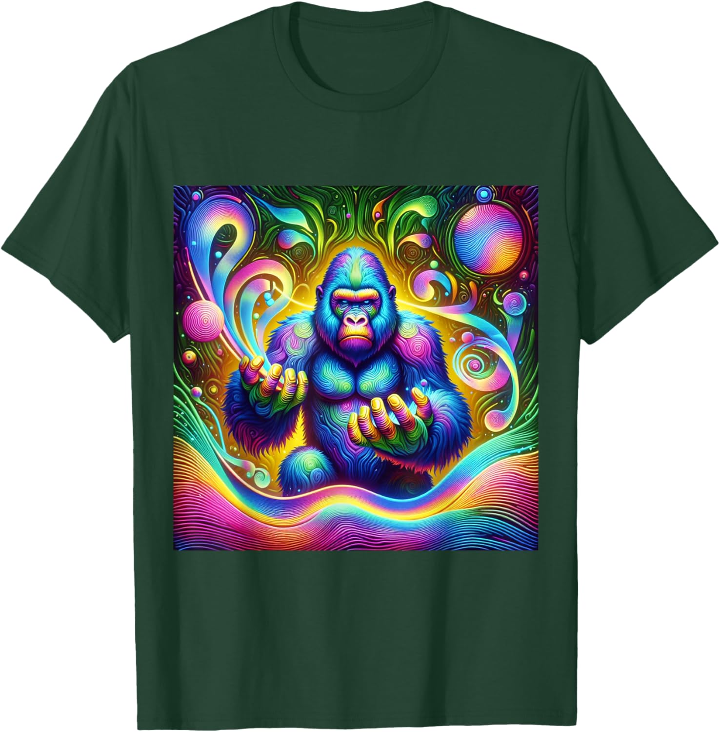 Psychedelic Gorilla Rainbow EDM Vibes Festival Rave Graphic T-Shirt - T-Shirt | Forest
