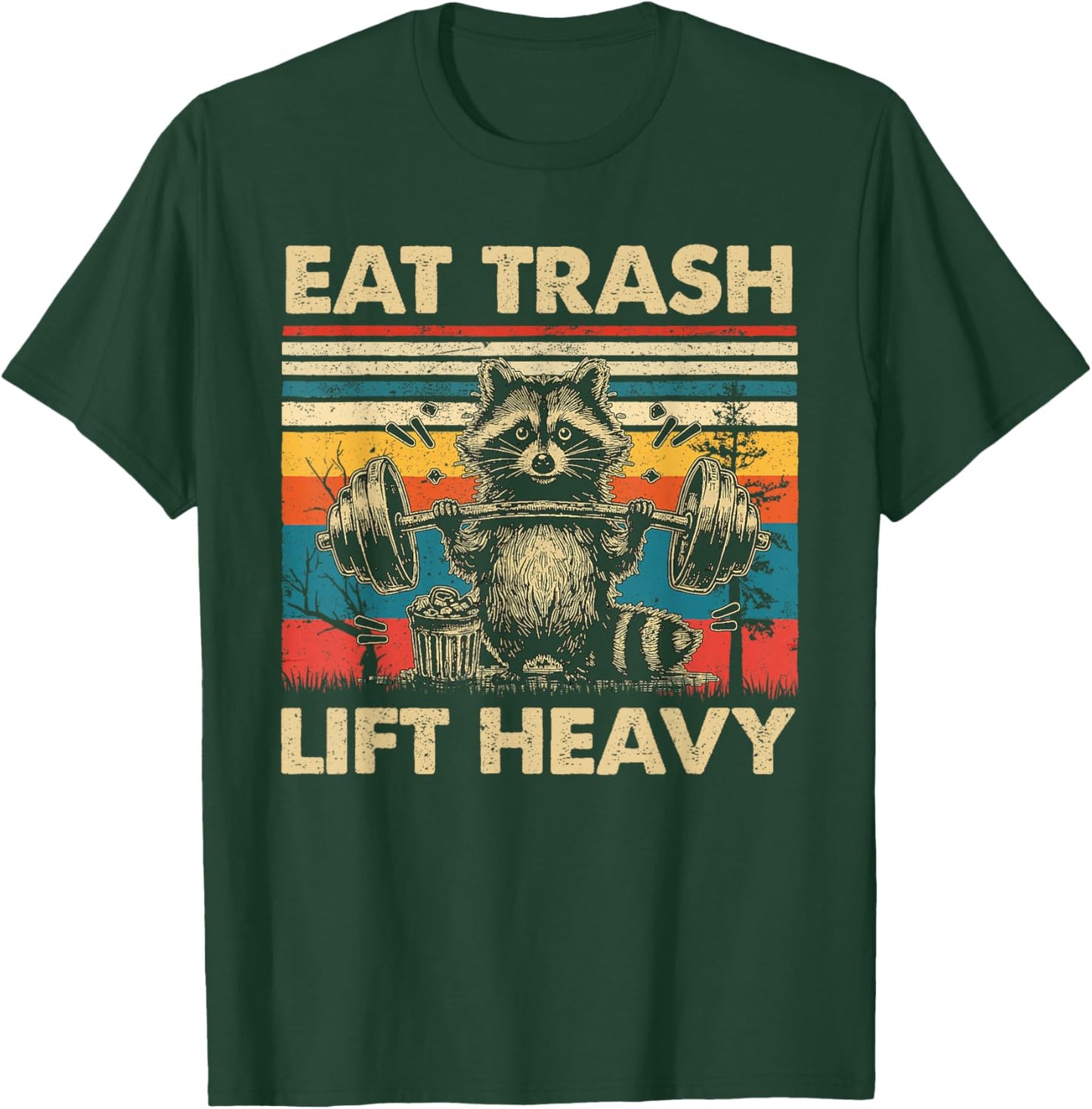 Funny Raccoon Shirt Lift Heavy Eat Trash Raccoon Weightlifting Gym , -Adults, Black, Small, Short Sleeve T-Shirt - T-Shirt | Forest