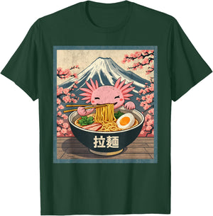 Anime, Axolotl, Ramen, Black, Small, Short Sleeve T-Shirt - T-Shirt | Forest