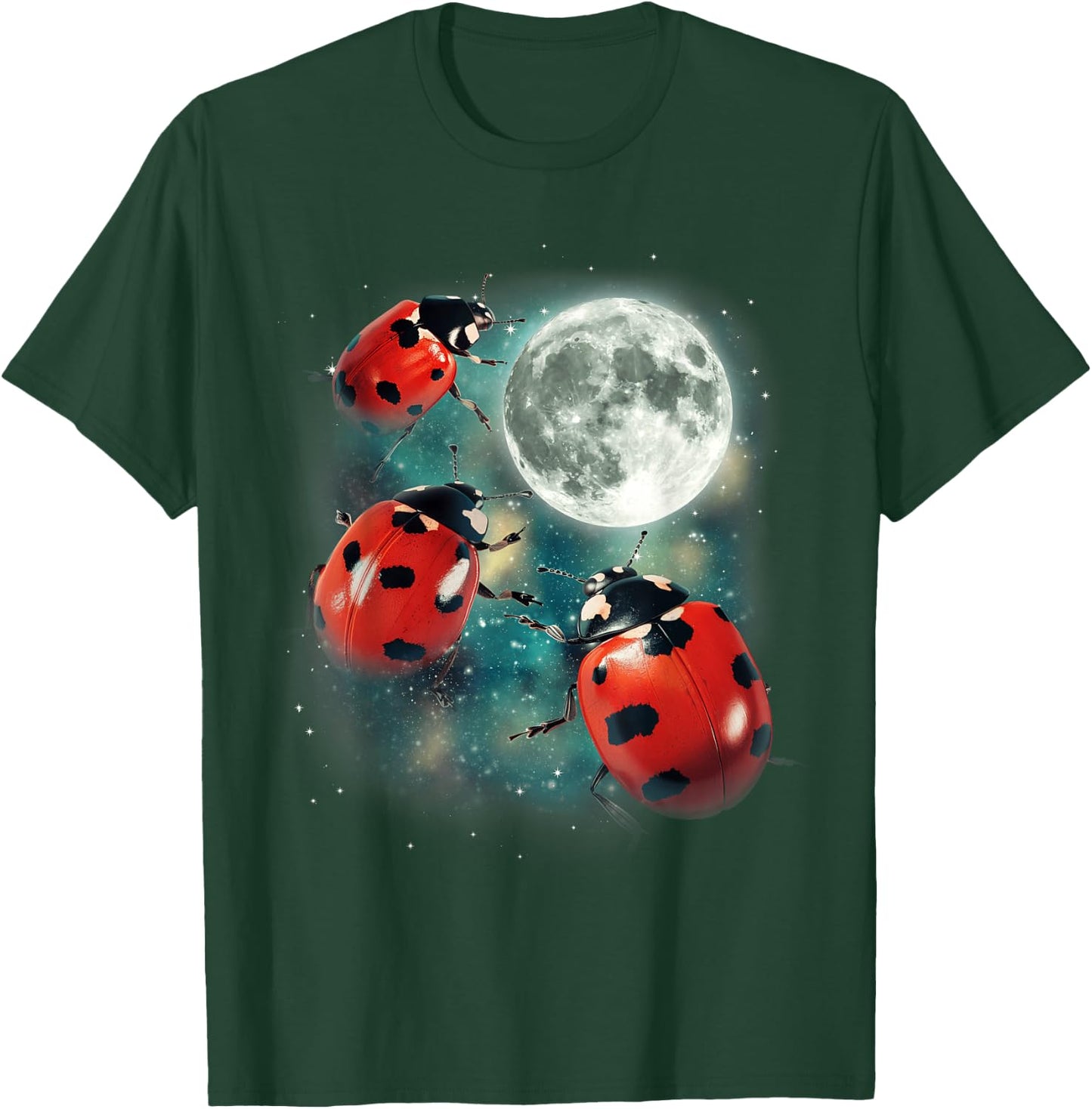 Three Ladybug Moon | Red Beetles Gardener Outdoors Cute Bug T-Shirt - T-Shirt | Forest