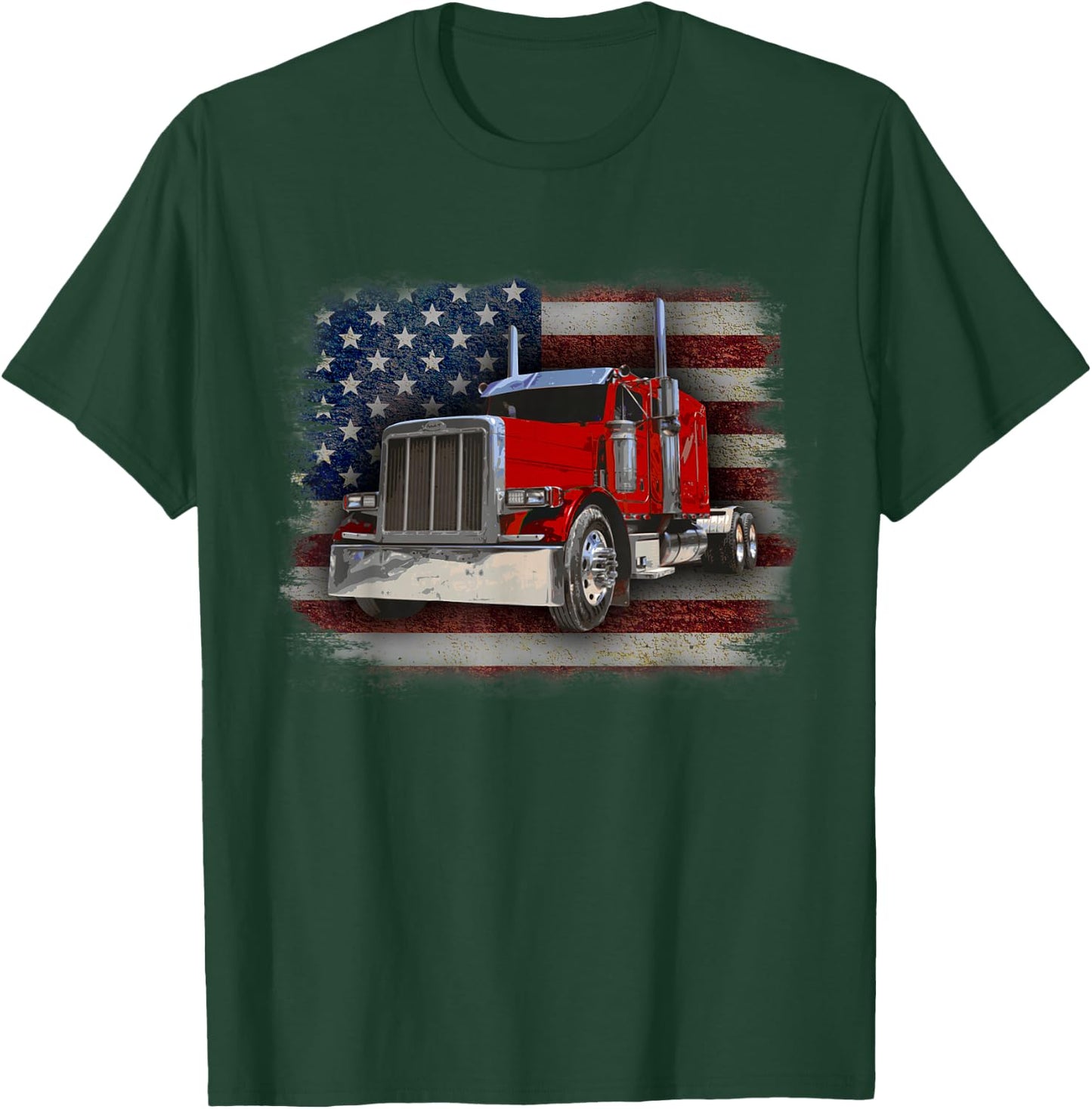 Trucker American Flag and Big Rig T-Shirt - T-Shirt | Forest