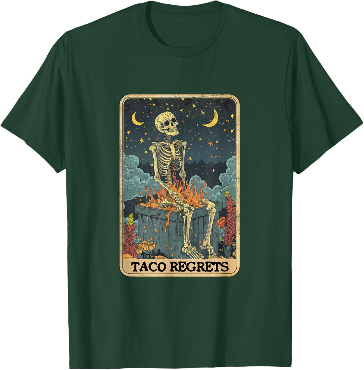 Taco Regrets Cinco de Mayo Retro Mystical Skeleton Pooping T-Shirt - T-Shirt | Forest