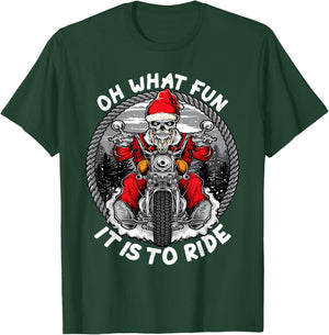 Oh What Fun It Is To Ride Christmas Santa Motorcycle Biker T-Shirt - T-Shirt | Forest