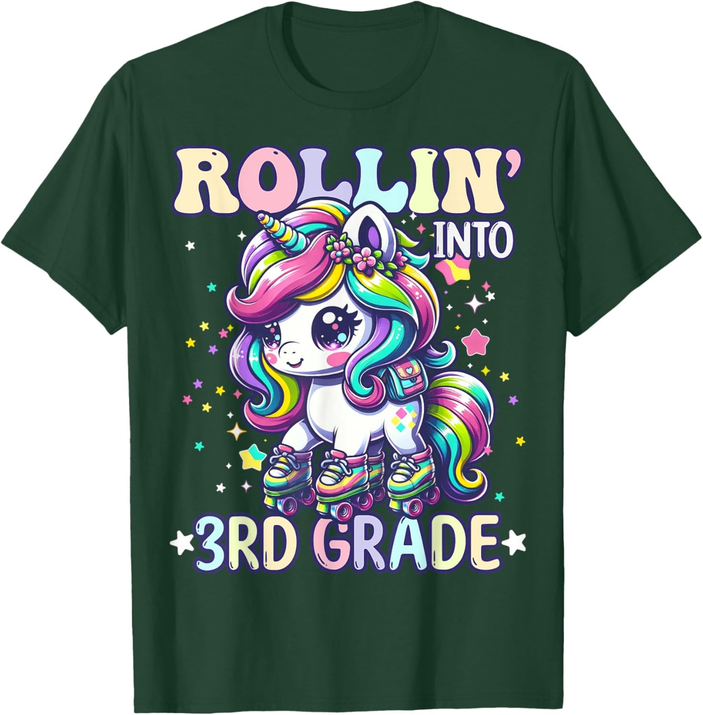 3rd Grade Back To School First Day Girl Rollin Unicorn T-Shirt - T-Shirt | Forest