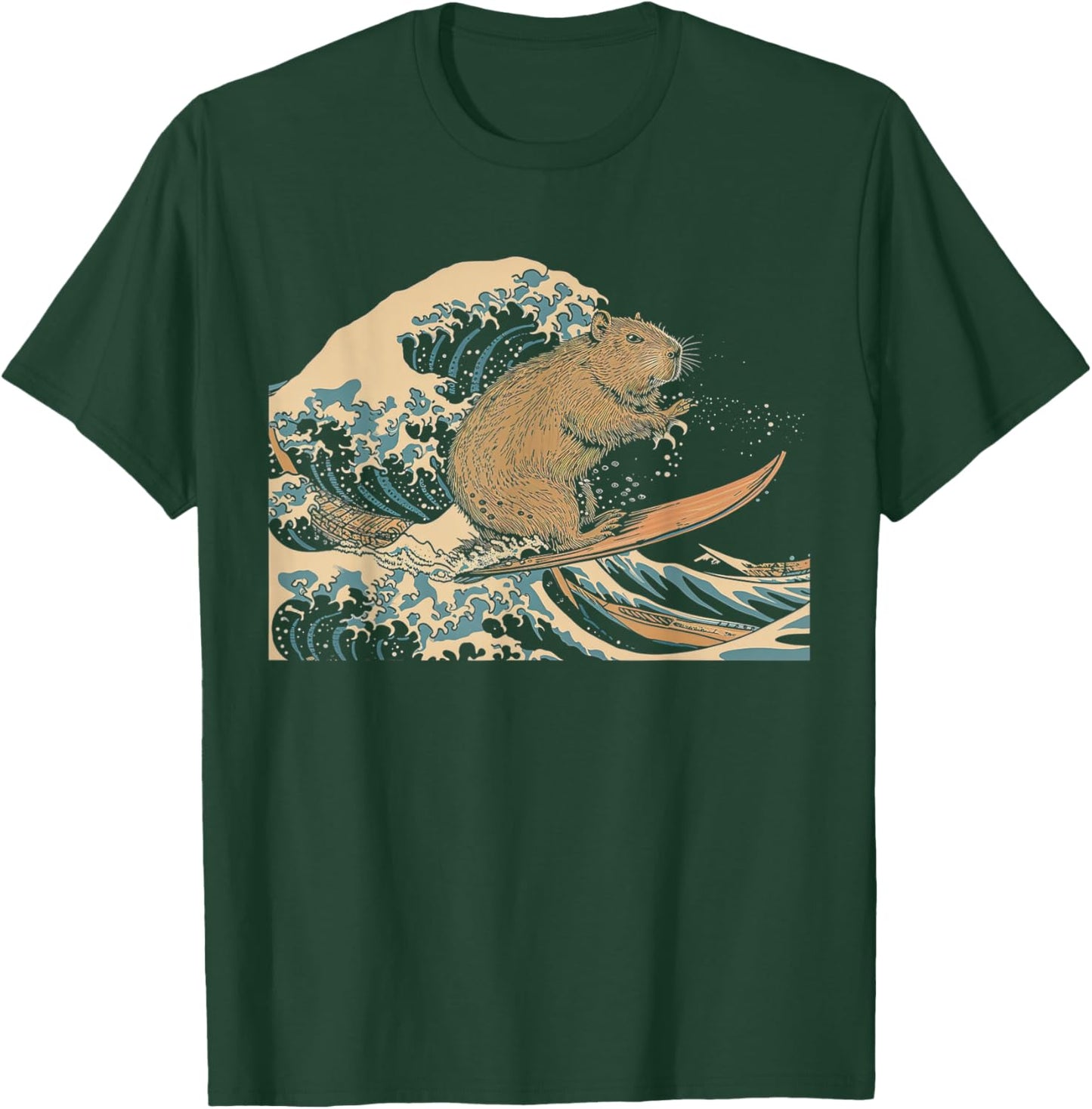Capybara Surfing Japanese Wave Surfer Animal Funny Capybara T-Shirt - T-Shirt | Forest