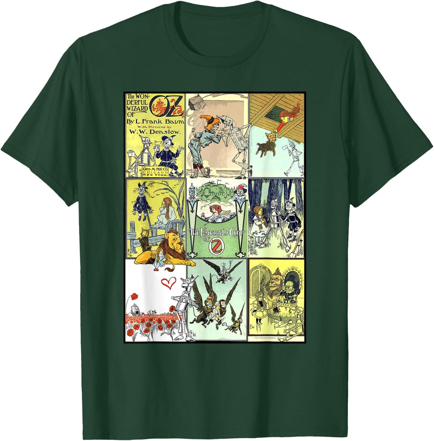 Dorothy and Toto The Wonderful Wizard of Oz Collage - Green, -Adults, Short Sleeve, , Small T-Shirt - T-Shirt | Forest
