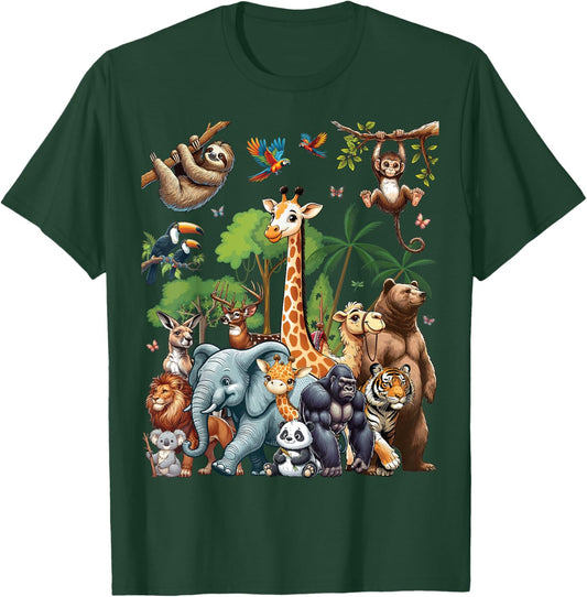 Zoo Animals Wildlife Safari Jungle Zoo Birthday Party T-Shirt - T-Shirt | Forest
