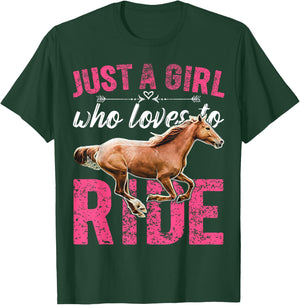 Just a Girl Who Loves to Ride Horses Horseback Riding Gift T-Shirt - T-Shirt | Forest