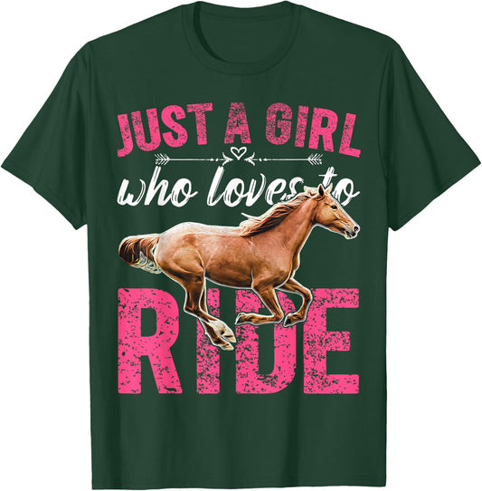Just a Girl Who Loves to Ride Horses Horseback Riding Gift T-Shirt - T-Shirt | Forest