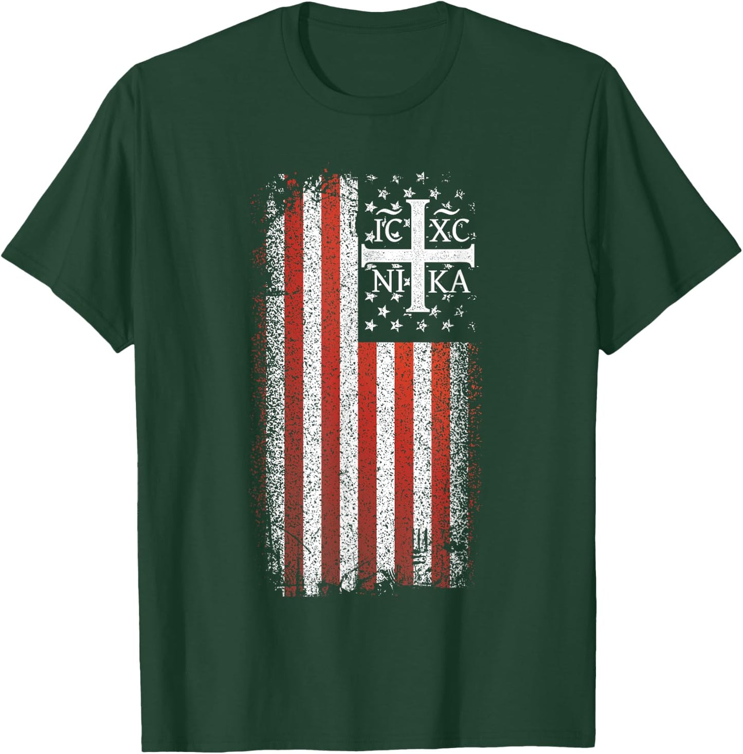 ICXC NIKA Christogram Cross American Flag Christian T-Shirt - T-Shirt | Forest