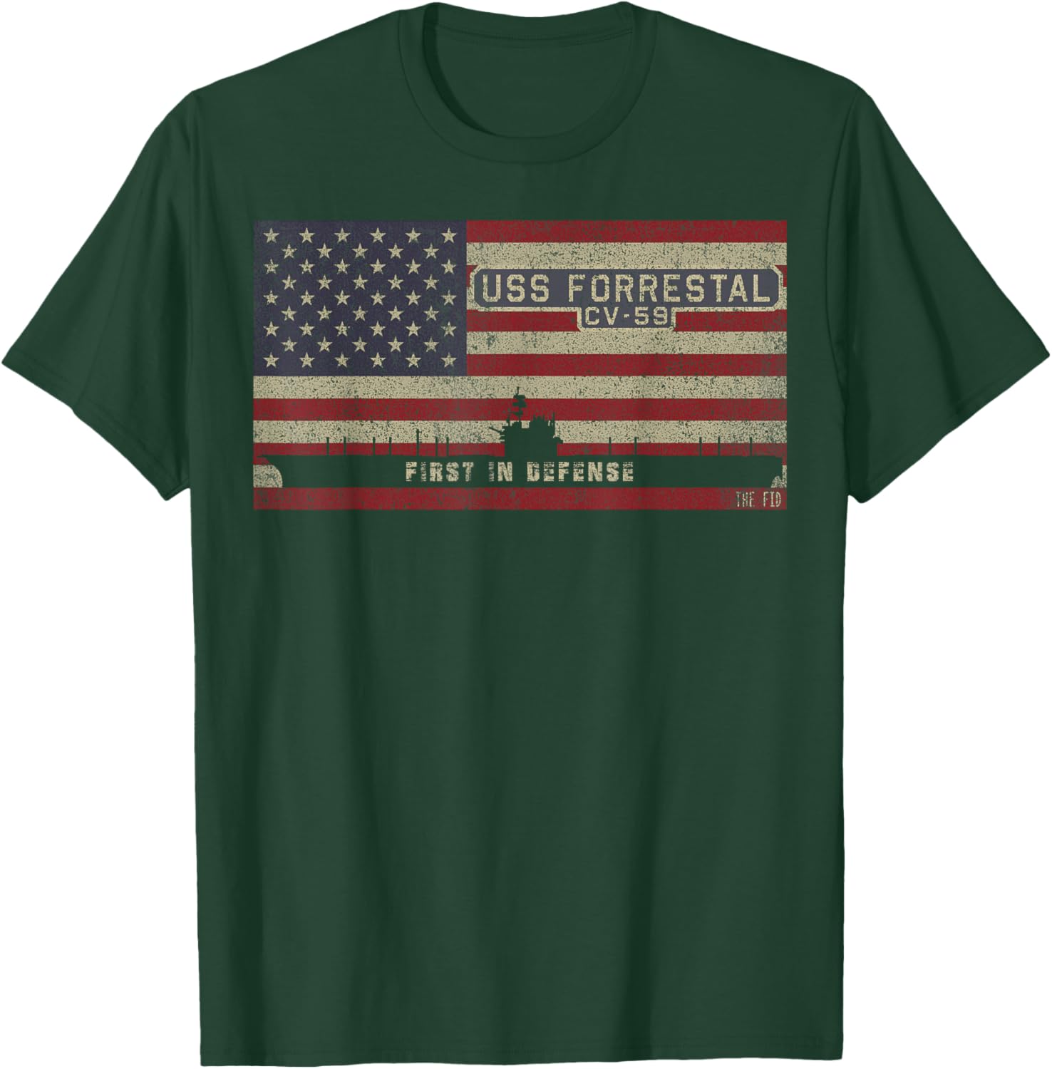 USS Forrestal CV-59 Aircraft Carrier American Flag T-Shirt - T-Shirt | Forest