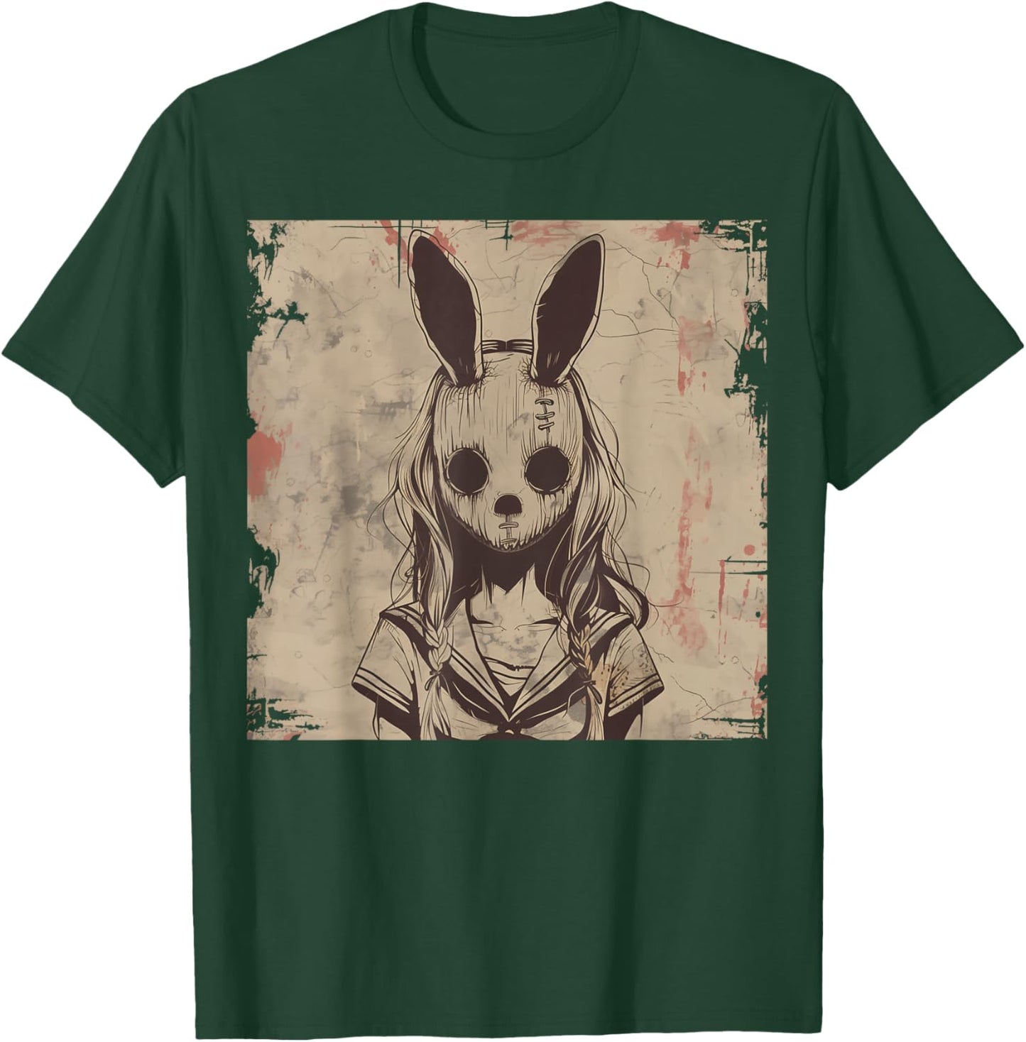 Goth Grunge Creepy Bunny Rabbit Mask Girl Anime Horror Art T-Shirt - T-Shirt | Forest