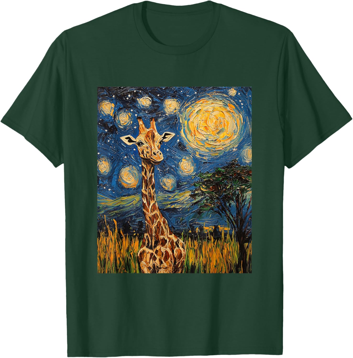 Cute Giraffe Africa - Van Gogh Style - Starry Night T-Shirt - T-Shirt | Forest