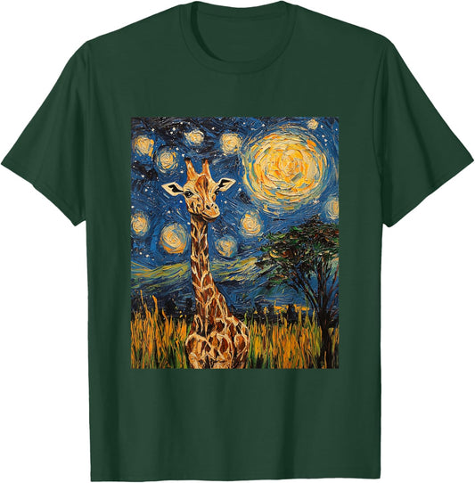 Cute Giraffe Africa - Van Gogh Style - Starry Night T-Shirt - T-Shirt | Forest