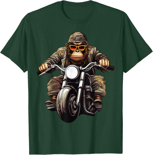 Monkey Motorcycle / Motorcyclist Monkey T-Shirt - T-Shirt | Forest