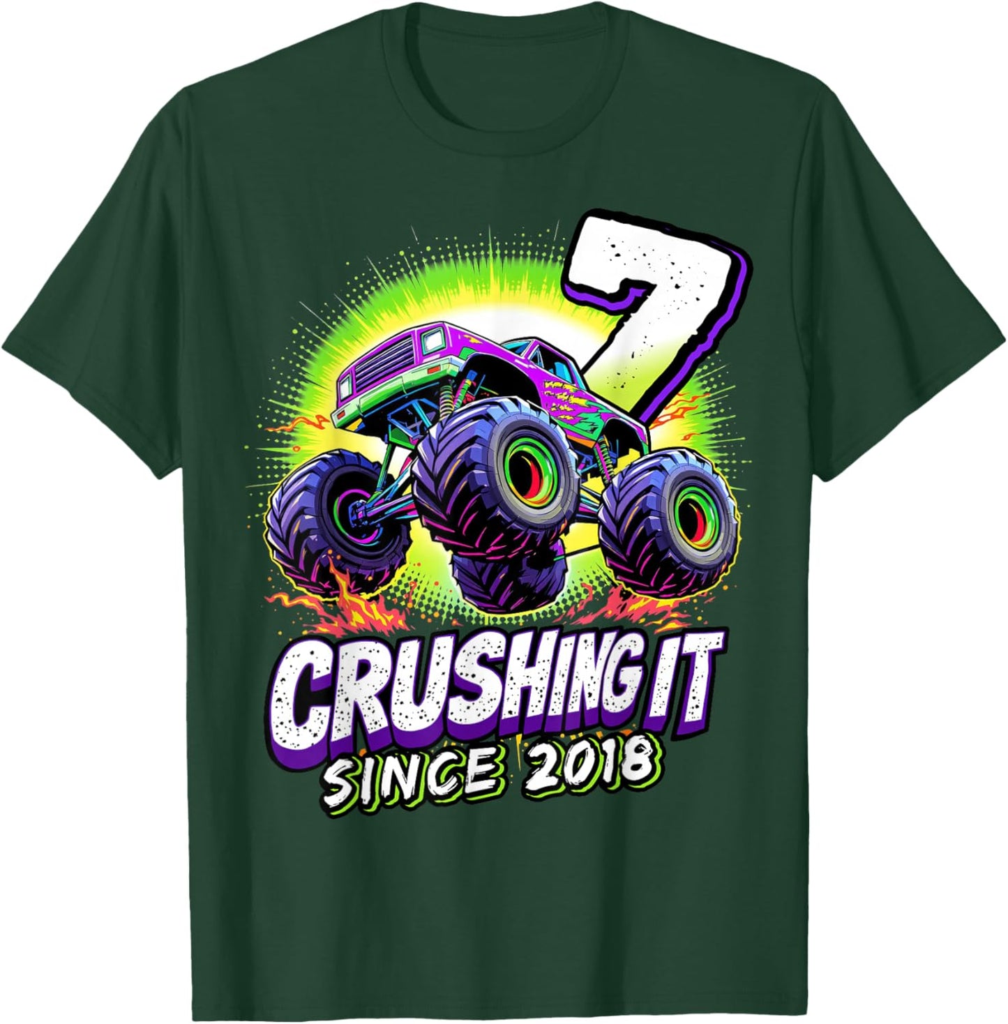 Birthday Monster Truck 7 year Old Boys 7th Party Born 2018 T-Shirt - T-Shirt | Forest