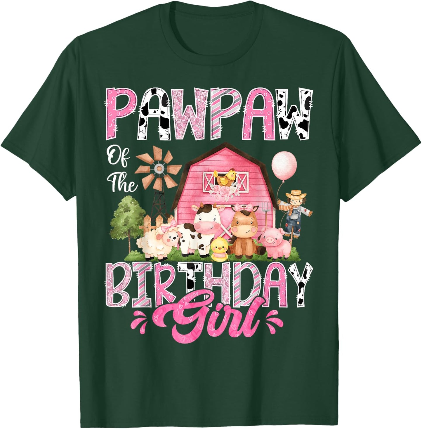 Pawpaw Of The Birthday Girl Pink Farm Cow First Birthday T-Shirt - T-Shirt | Forest