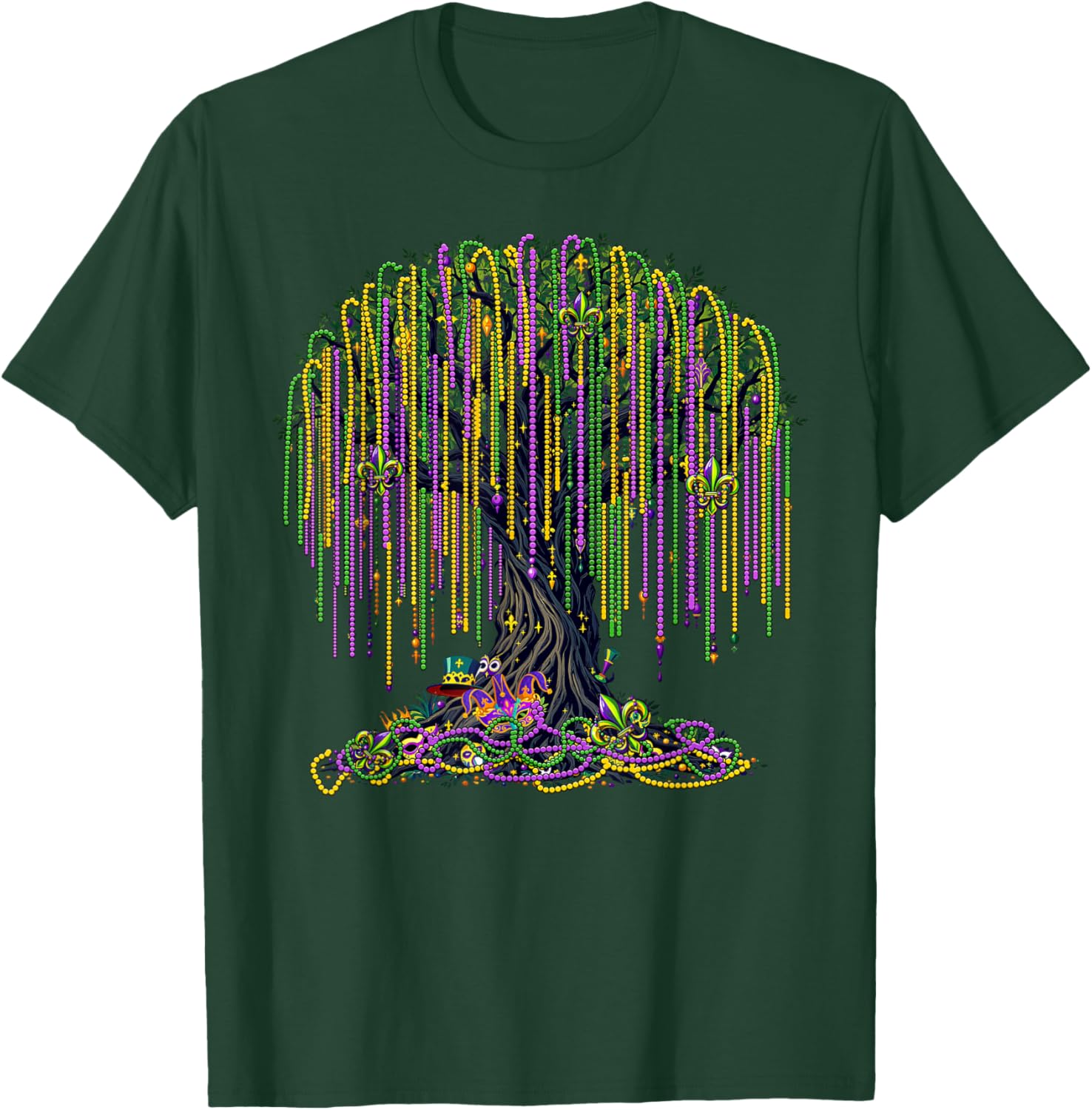 Mardi Gras Tree Beads Mask New Orleans 2025 Festival T-Shirt - T-Shirt | Forest