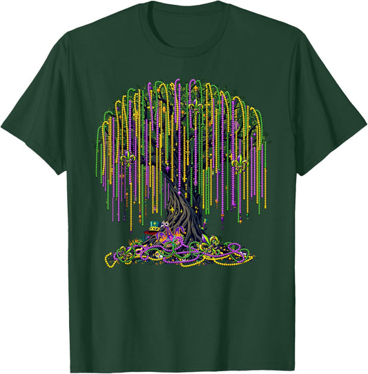 Mardi Gras Tree Beads Mask New Orleans 2025 Festival T-Shirt - T-Shirt | Forest