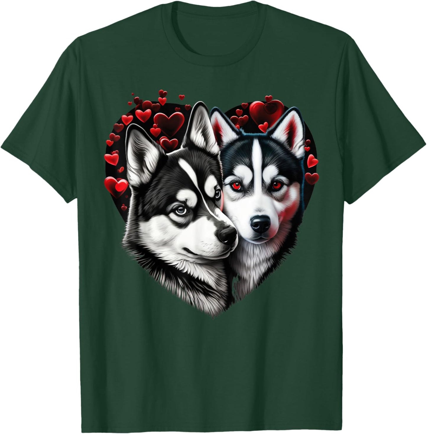 Two Husky Dogs Valentines Day Love on Couple Siberian Husky T-Shirt - T-Shirt | Forest
