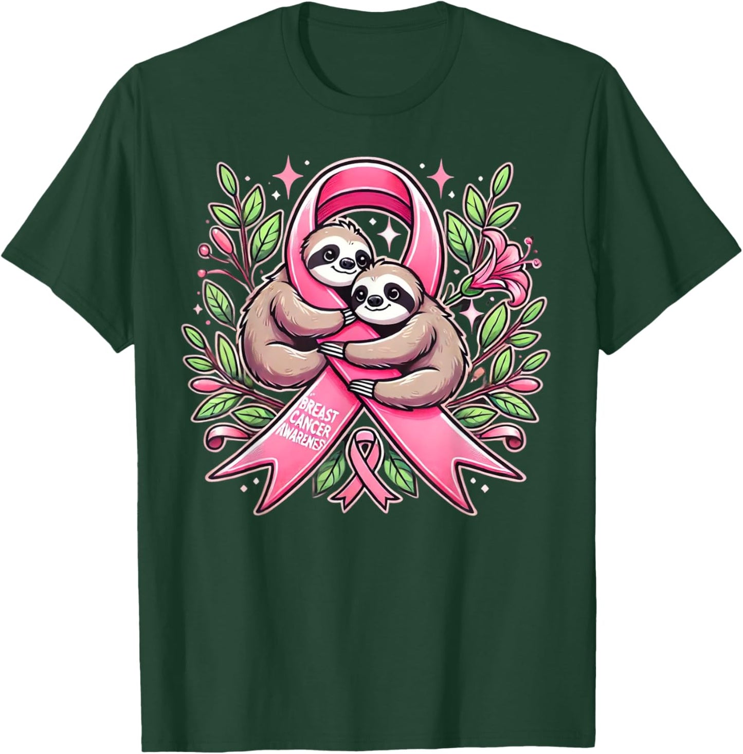 Breast Cancer Awareness Sloth Ribbon T-Shirt - T-Shirt | Forest