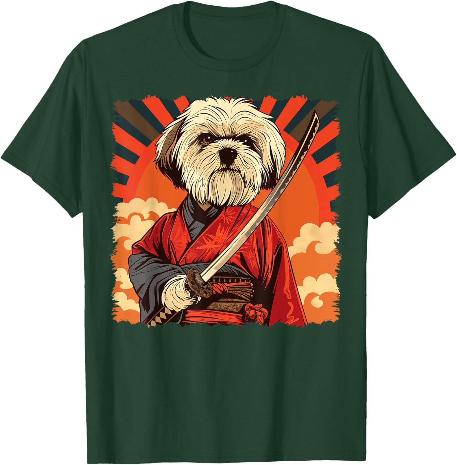 Lhasa Apso Dog Japanese Art Samurai Ukiyo-e Vintage T-Shirt - T-Shirt | Forest