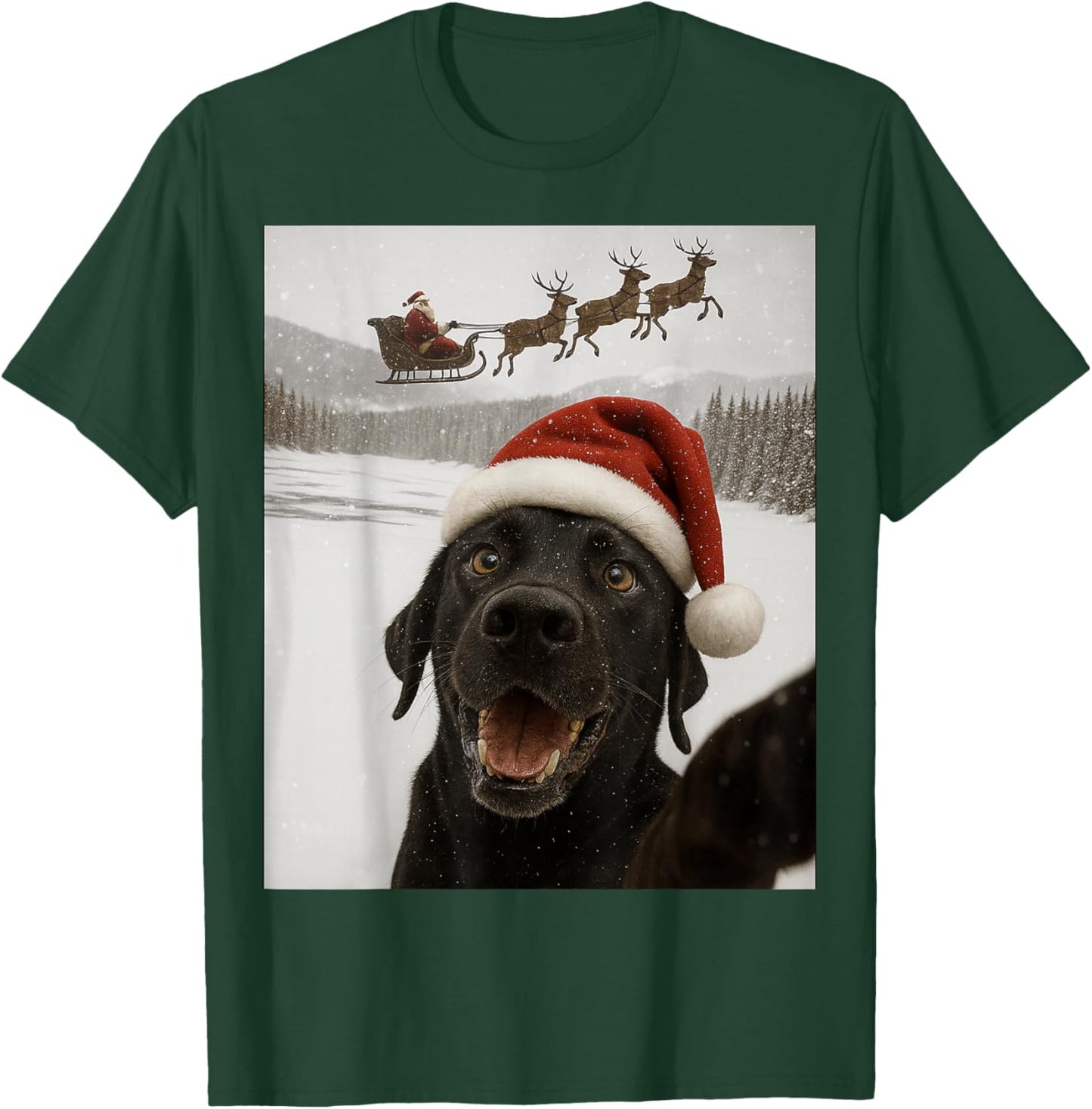 Dog Selfie with Santa Funny Christmas Dog Lovers T-Shirt - T-Shirt | Forest