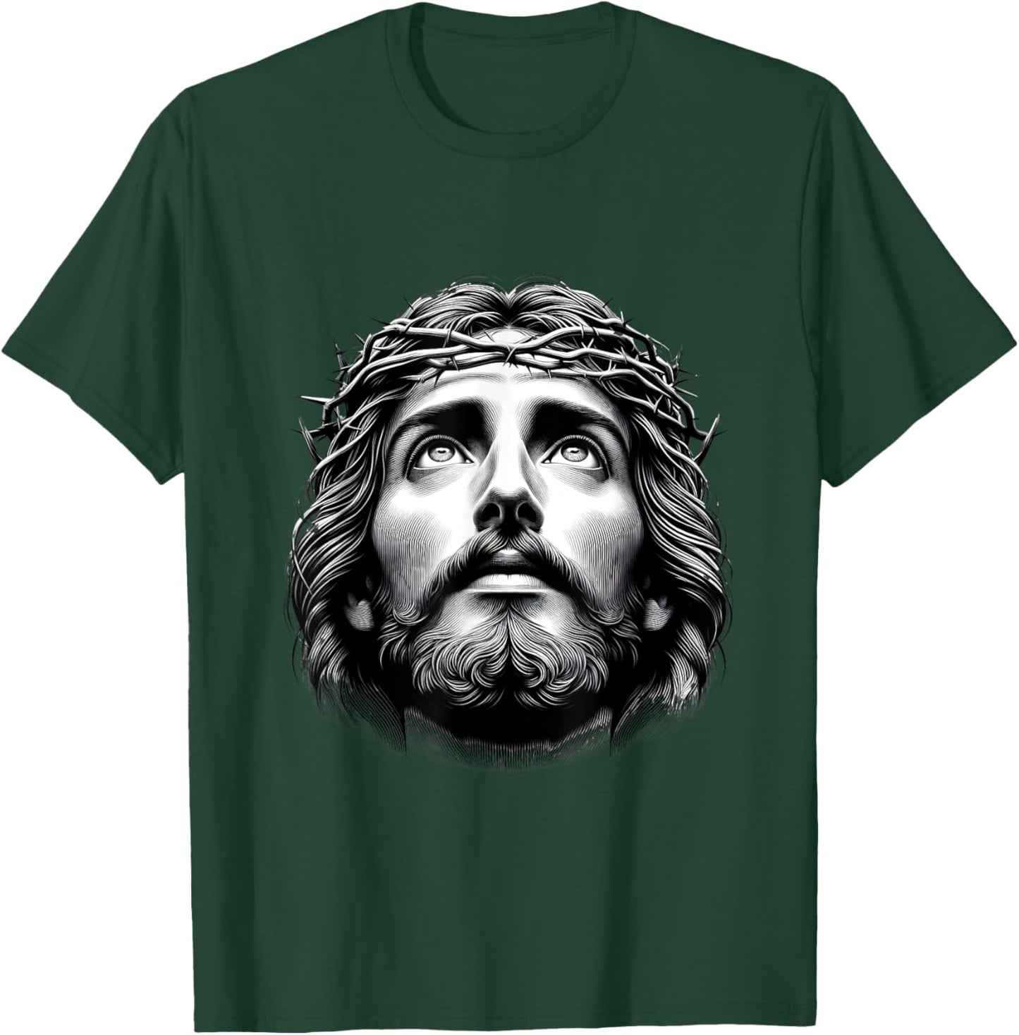 Jesus Christ Face With Crown Of Thorn God Bible Christian T-Shirt - T-Shirt | Forest