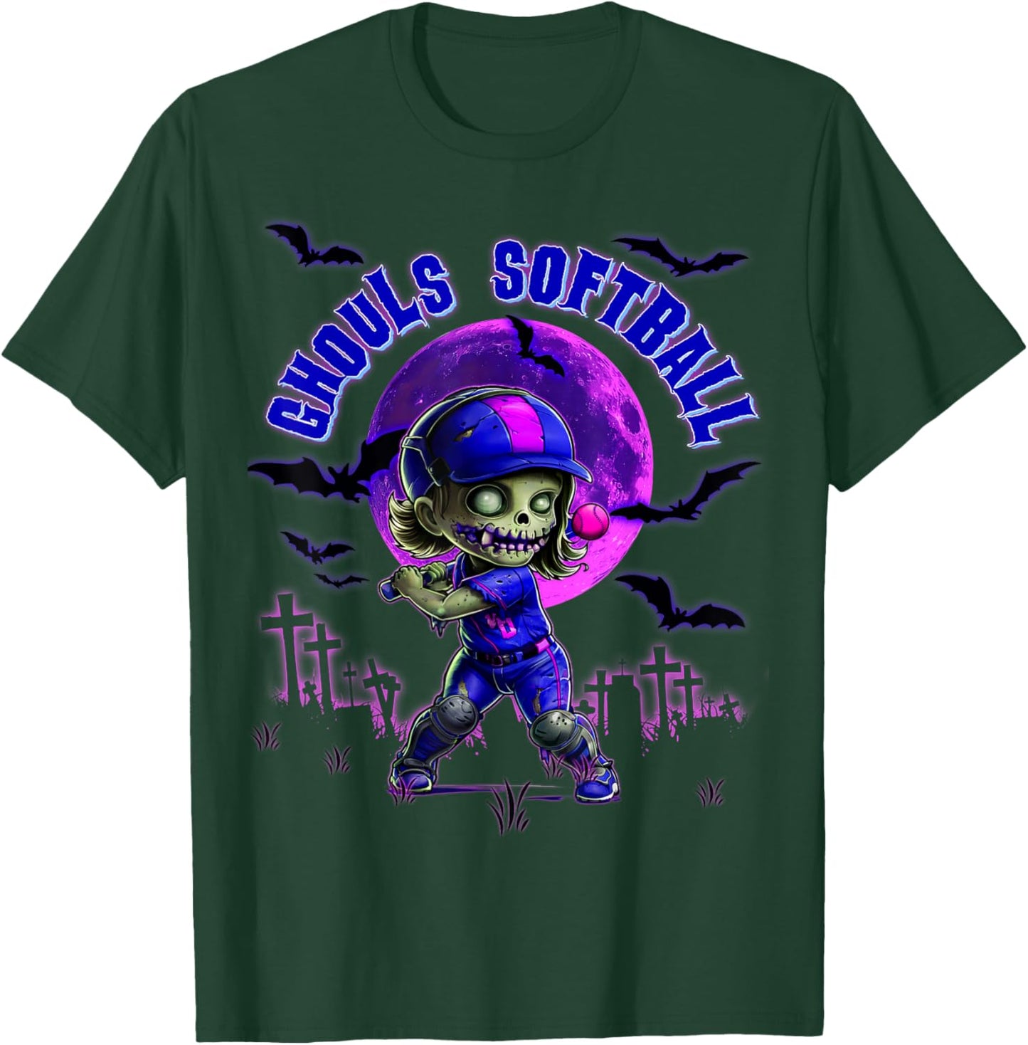 Halloween Softball for Girls Creepy Spooky Zombie Batter T-Shirt - T-Shirt | Forest