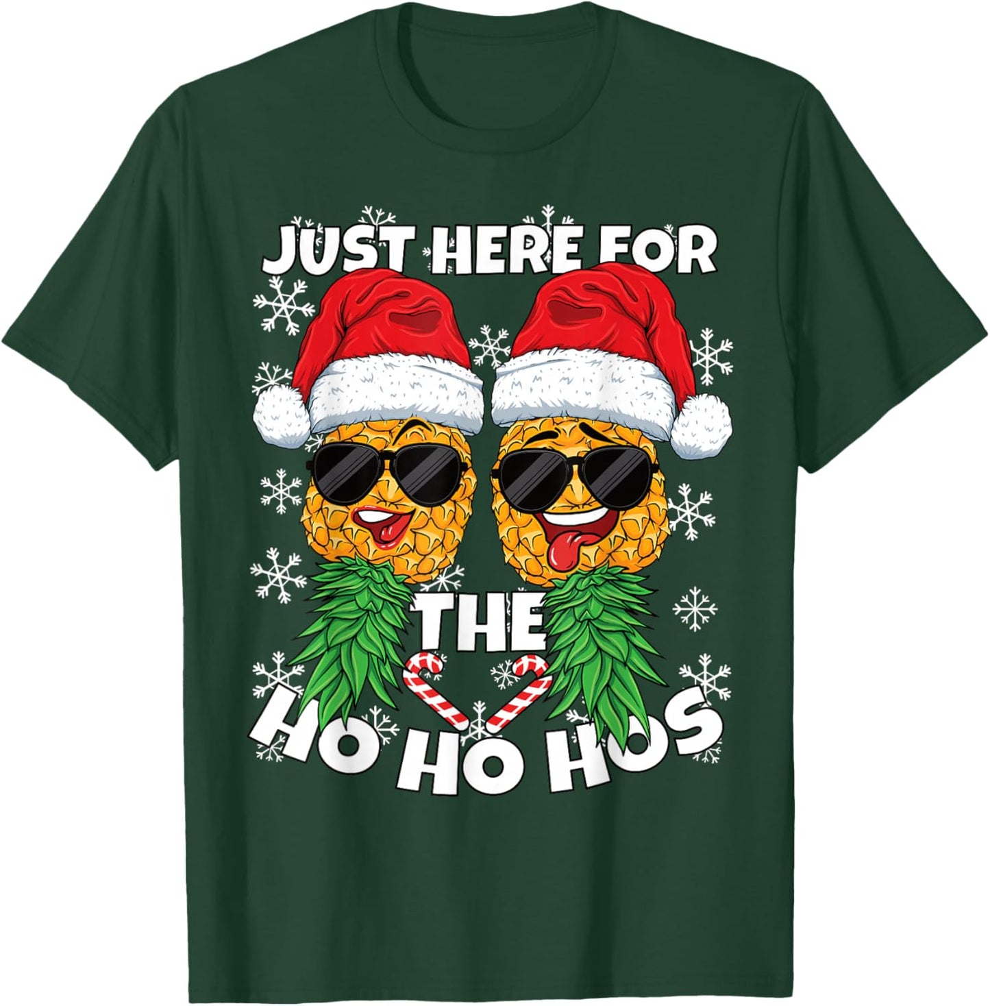 Swinger Here for the Ho Ho Hos Pineapple Christmas T-Shirt - T-Shirt | Forest
