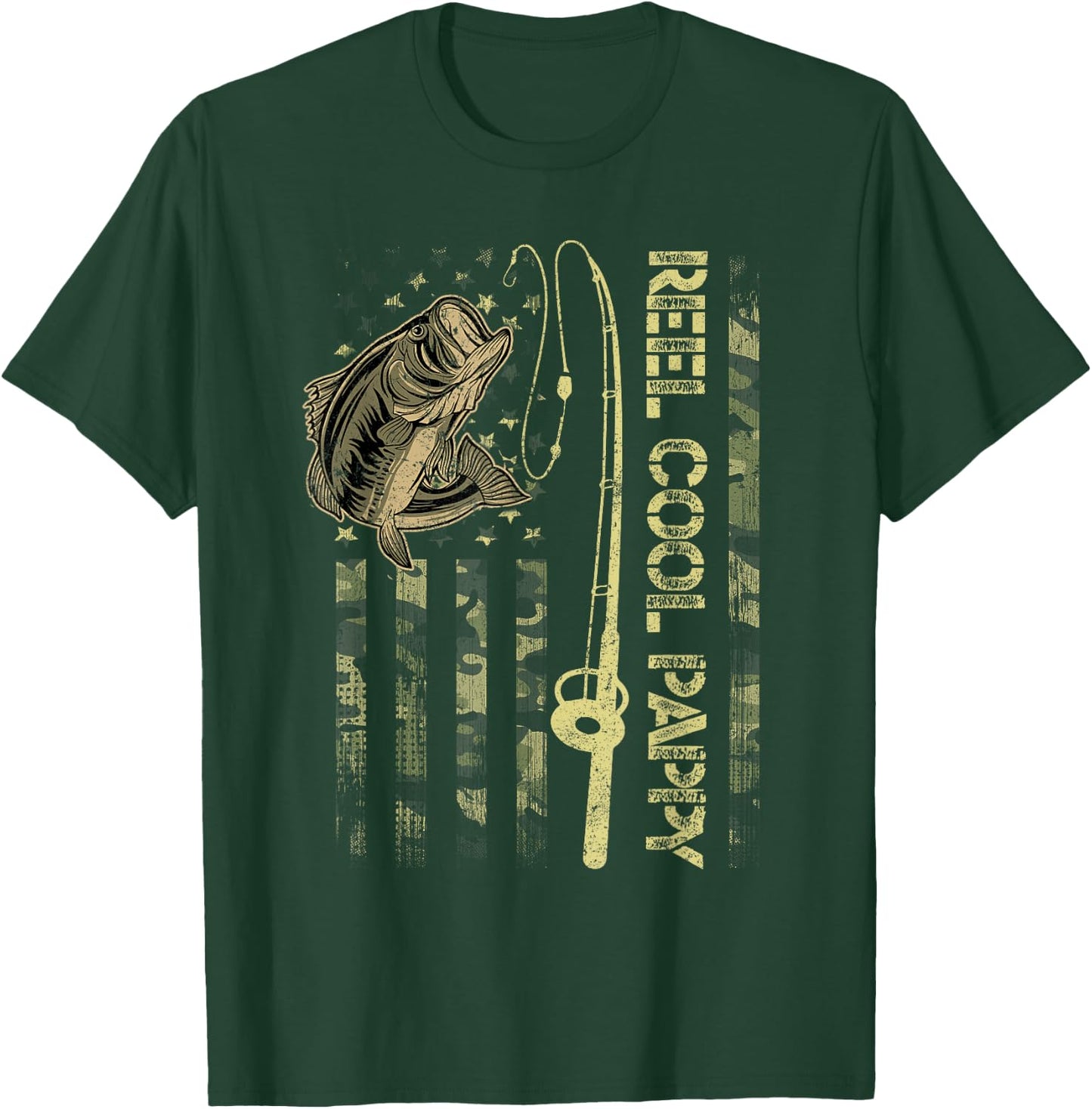 Reel Cool Pappy Camouflage American Flag Funny Gift T-Shirt - T-Shirt | Forest