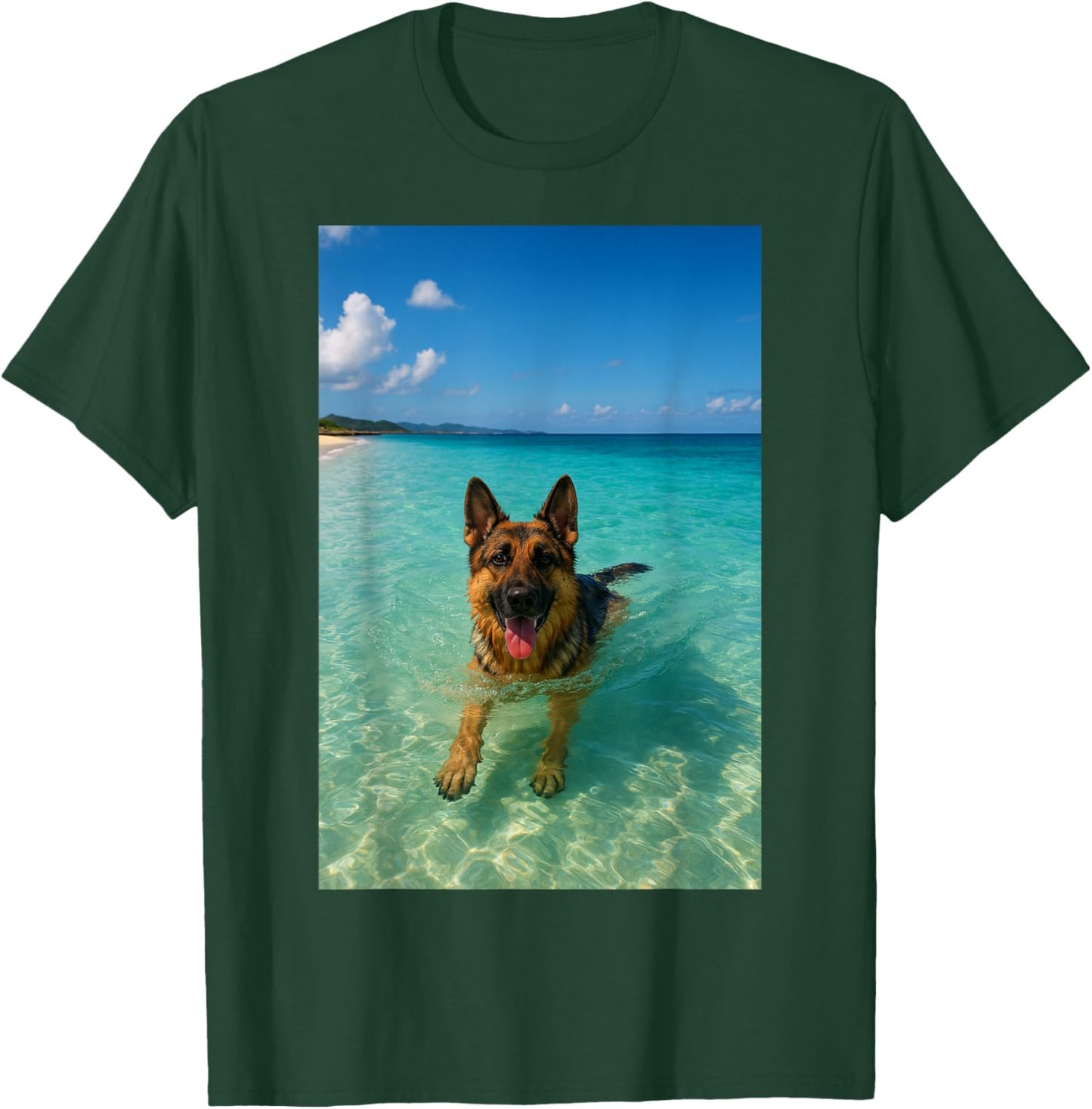 German Shepherd Dog Swimming Ocean Beach T-Shirt - T-Shirt | Forest