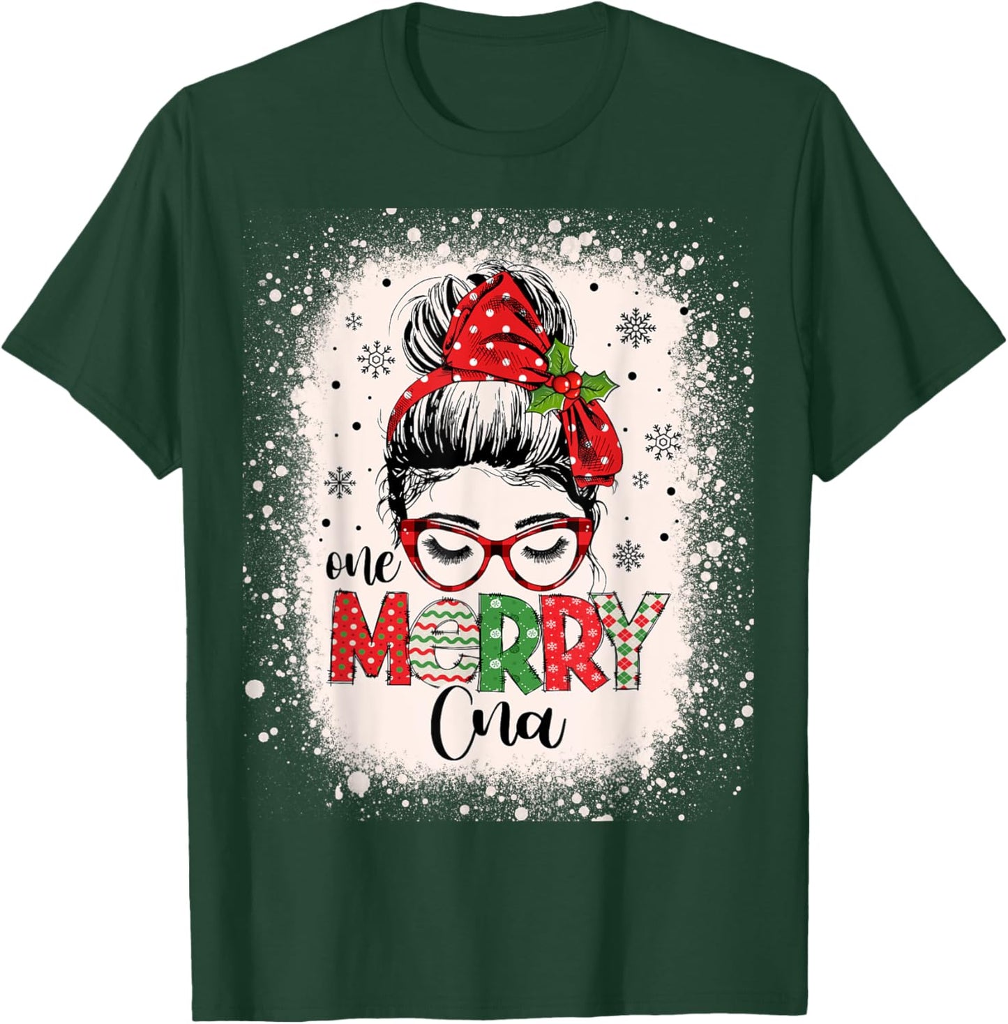 Cna Nurse Messy Bun Nurse's Aid Christmas T-Shirt - T-Shirt | Forest