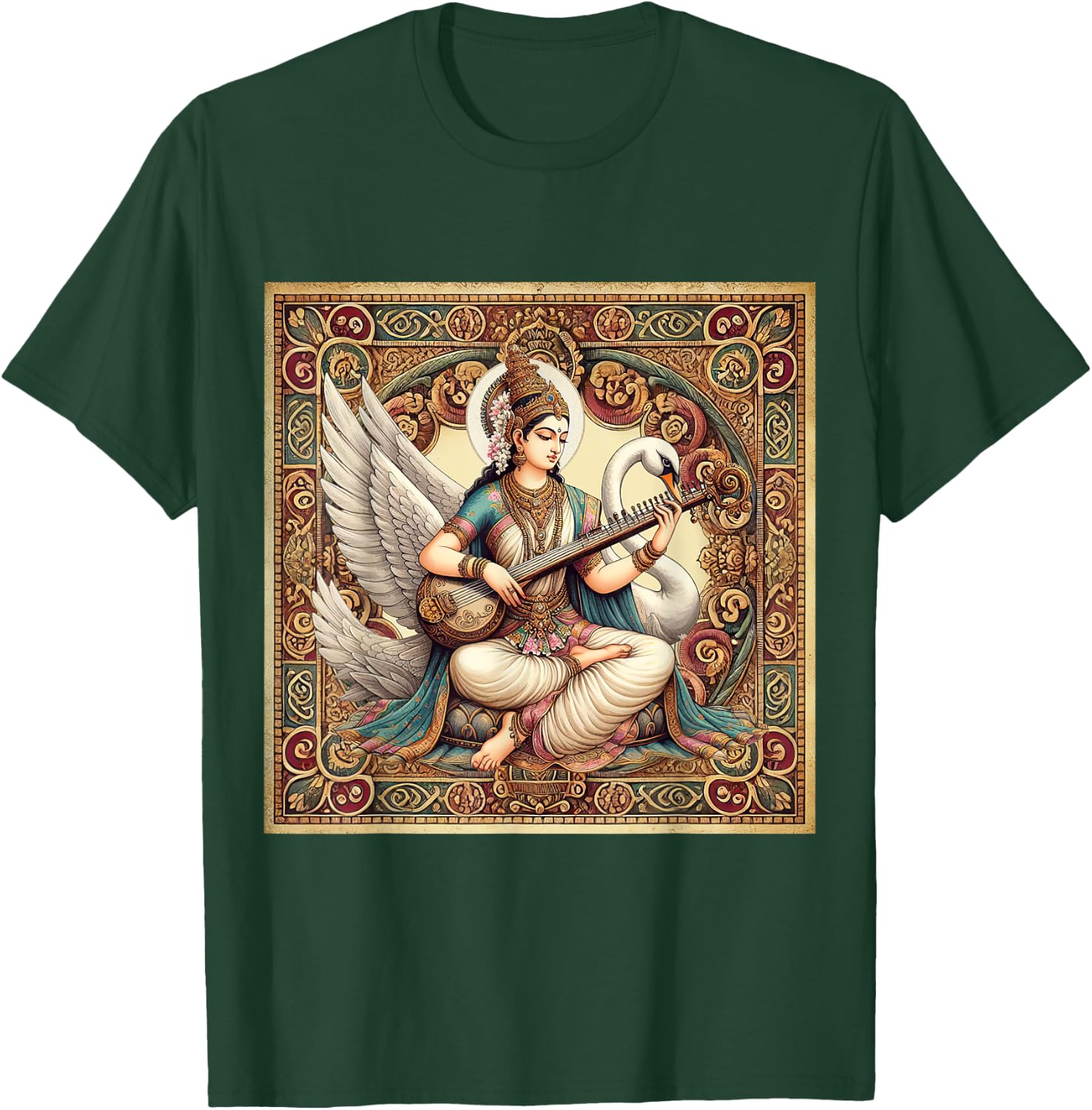 Hindu Goddess Saraswati Hinduism Mythology Vintage T-Shirt - T-Shirt | Forest