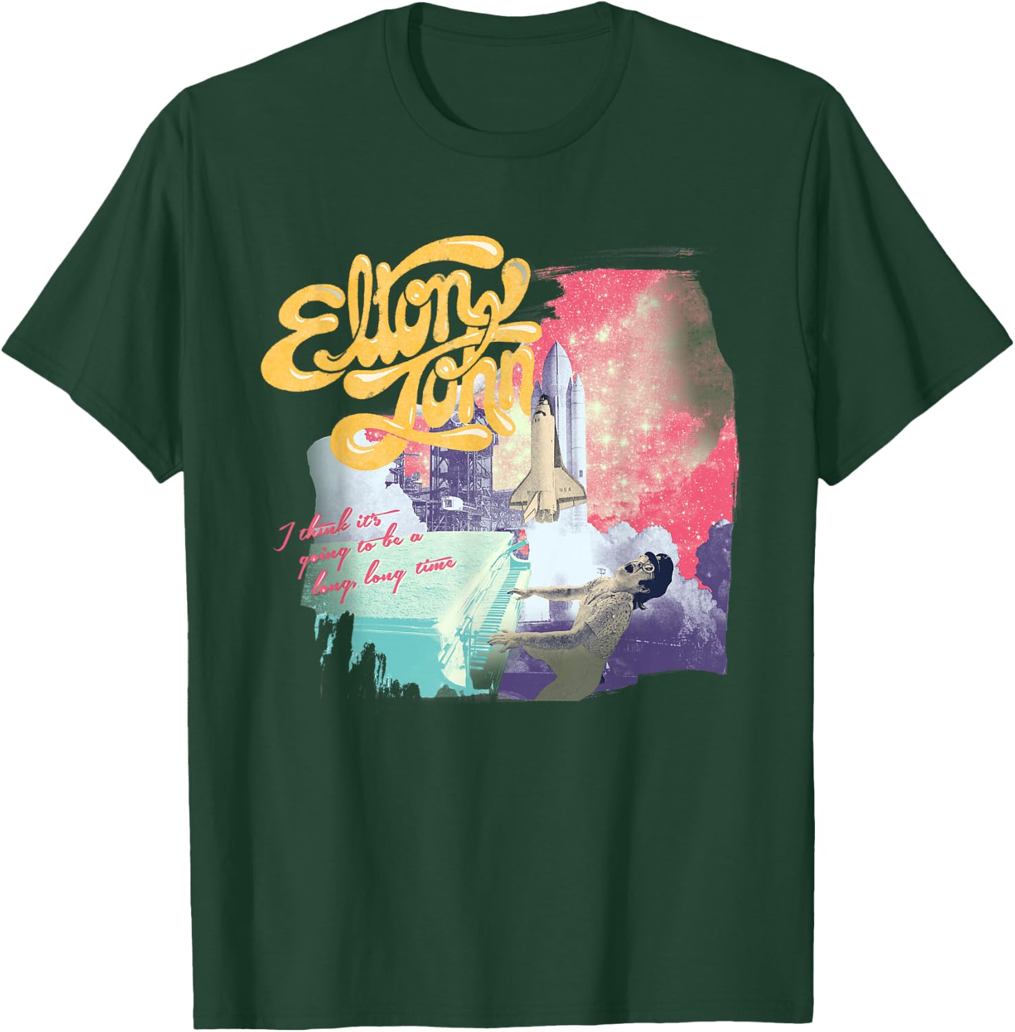 Official Elton John Colorful Long Time Black T-Shirt - T-Shirt | Forest
