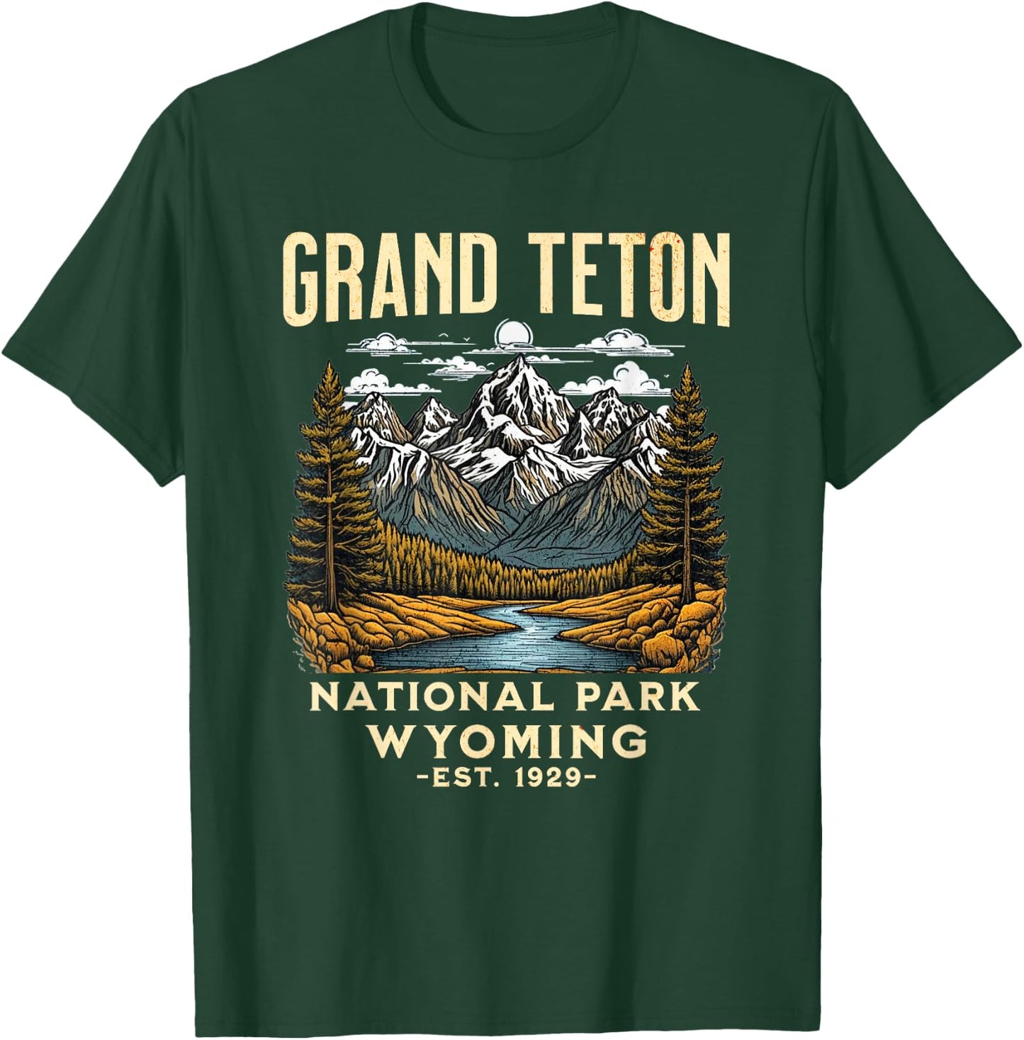 Grand Teton Wyoming | Vintage National Park USA T-Shirt - T-Shirt | Forest
