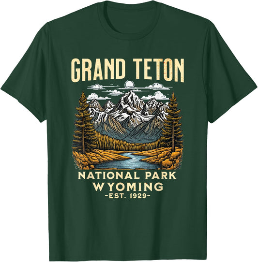 Grand Teton Wyoming | Vintage National Park USA T-Shirt - T-Shirt | Forest