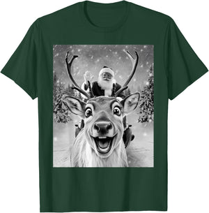 Funny Reindeer Selfie Santa Christmas Gifts Men Women Kid T-Shirt - T-Shirt | Forest