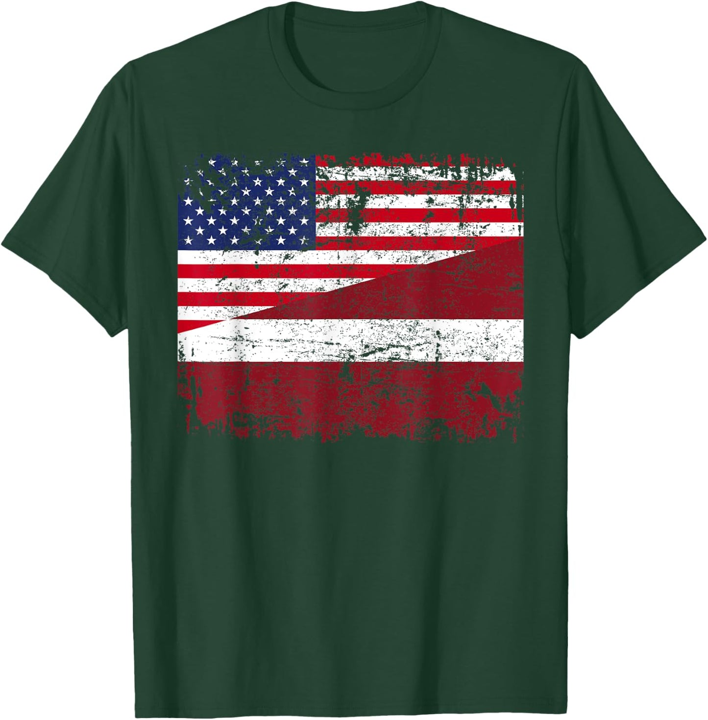 LATVIAN ROOTS | Half American Flag | USA LATVIA FLAG T-Shirt - T-Shirt | Forest