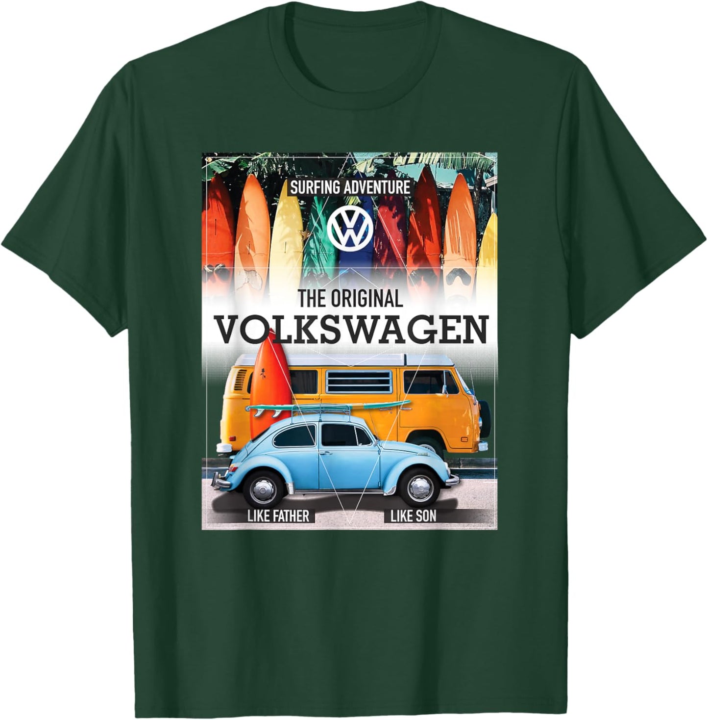 Volkswagen Surfing Adventure Beetle & Camper T-Shirt - T-Shirt | Forest