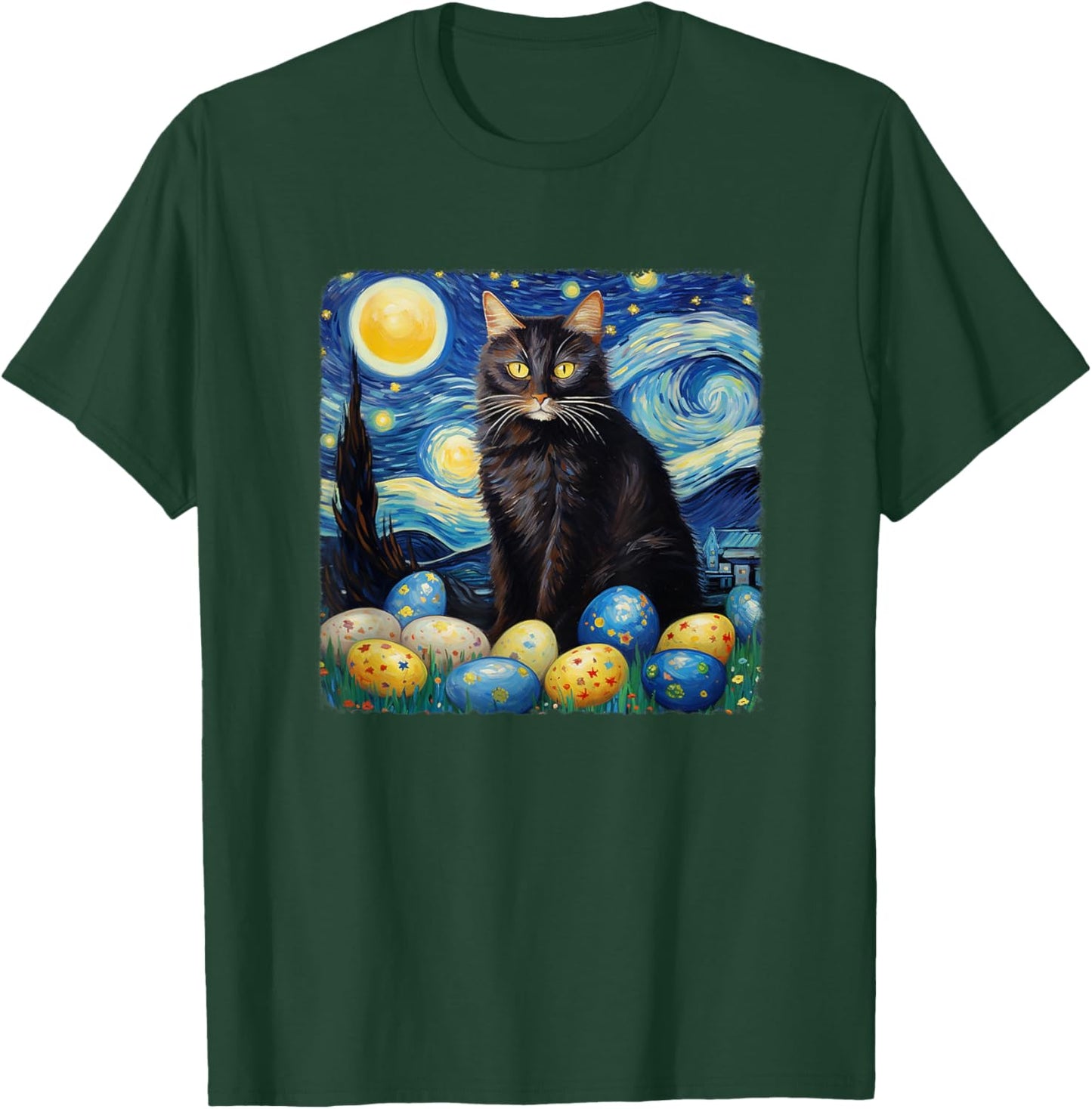 Easter Cat Starry Night by Vincent van Gogh Easter Egg T-Shirt - T-Shirt | Forest
