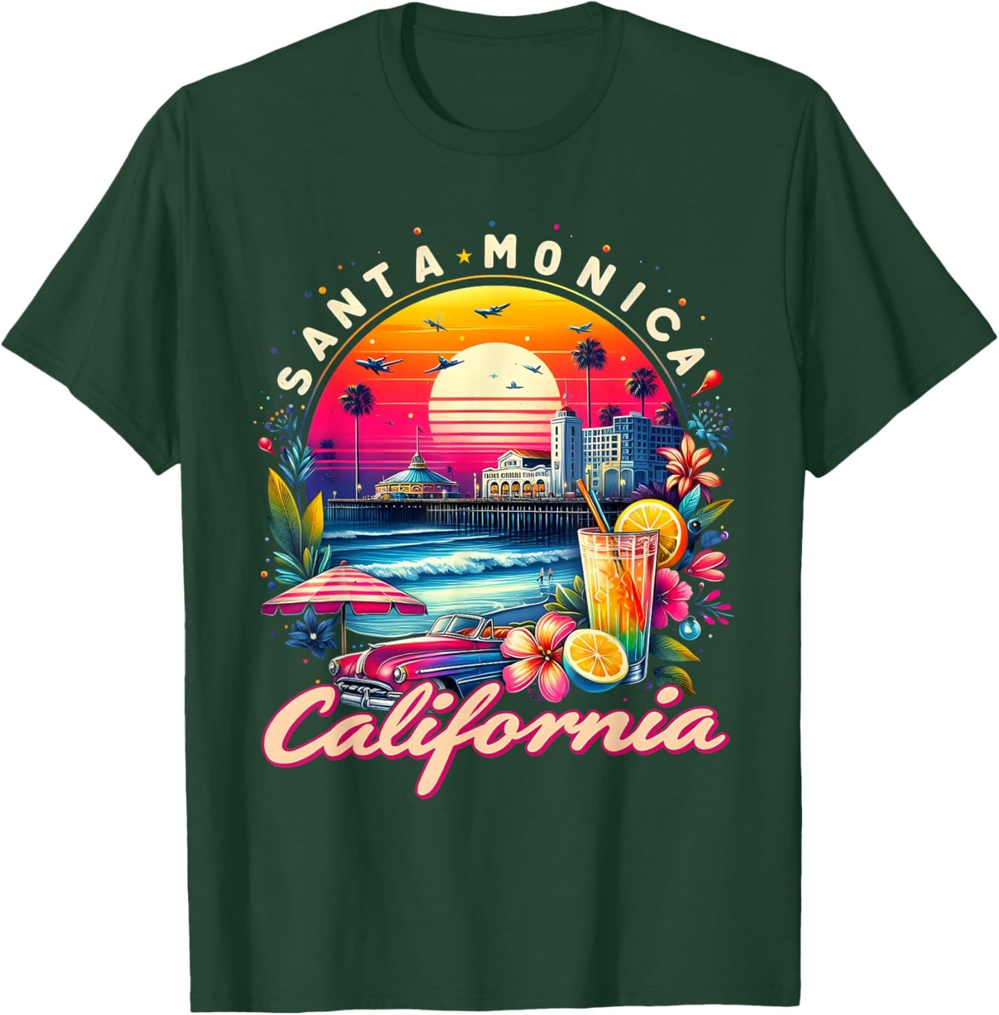 Sunset Vibes Santa Monica Trip Retro Santa Monica California T-Shirt - T-Shirt | Forest