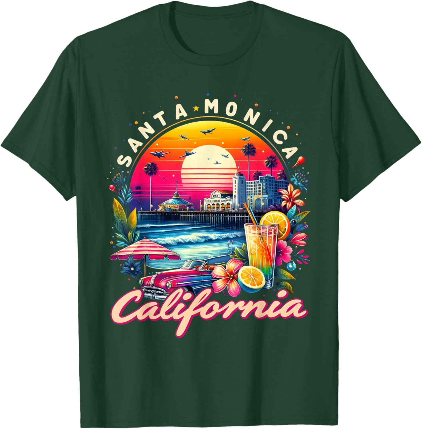 Sunset Vibes Santa Monica Trip Retro Santa Monica California T-Shirt - T-Shirt | Forest