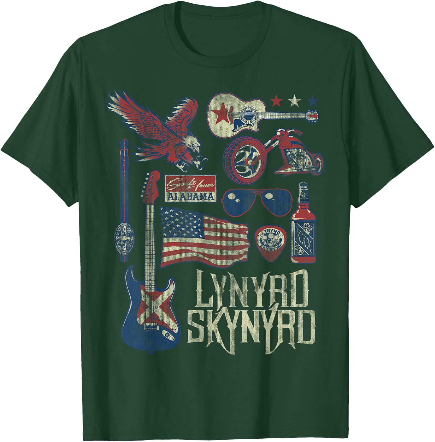 Lynyrd Skynyrd Collage Sweet Home Alabama US Flag Band Biker T-Shirt - T-Shirt | Forest