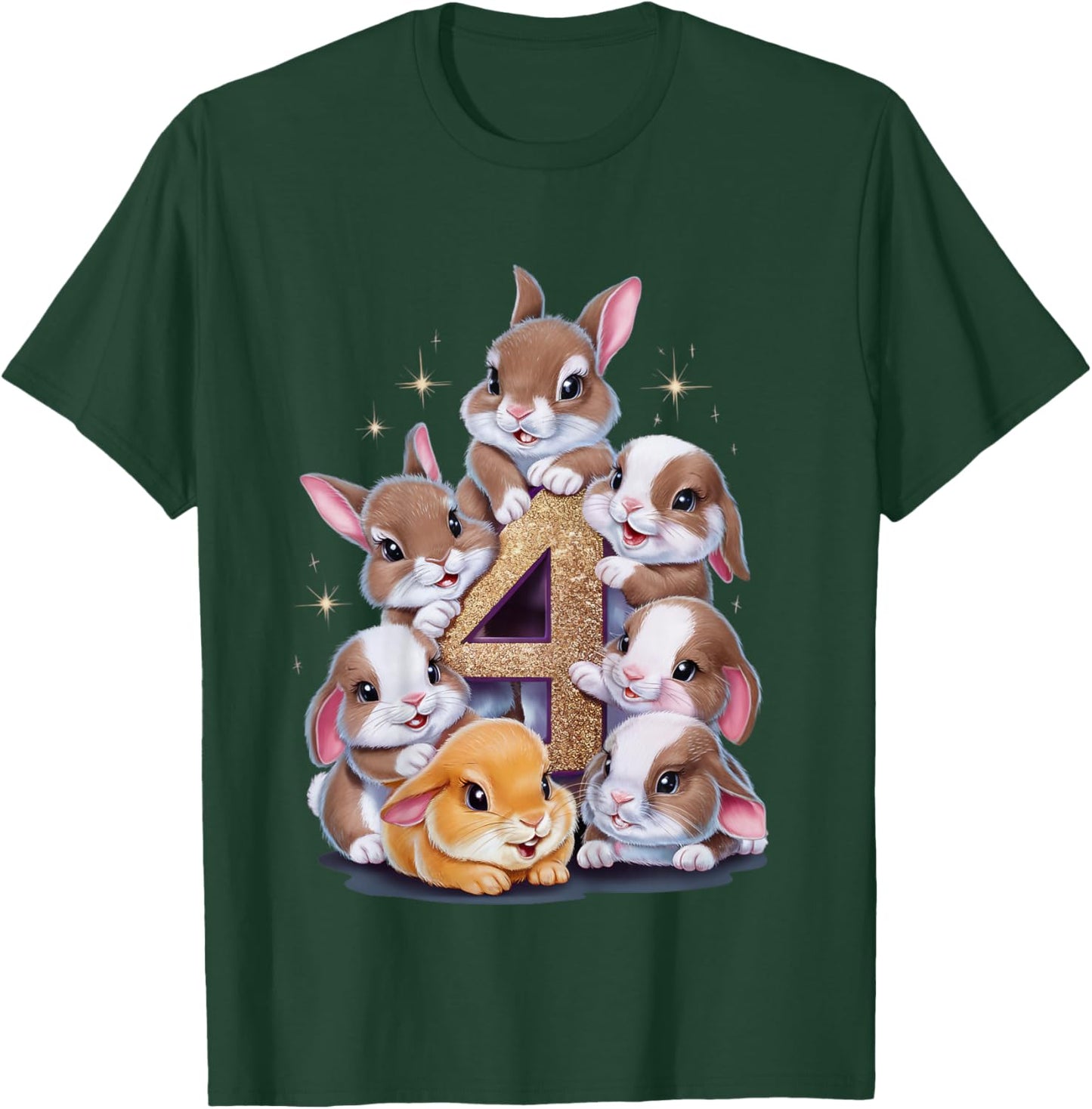 4th Birthday Bunny Rabbit Girl Birthday Age 4 T-Shirt - T-Shirt | Forest