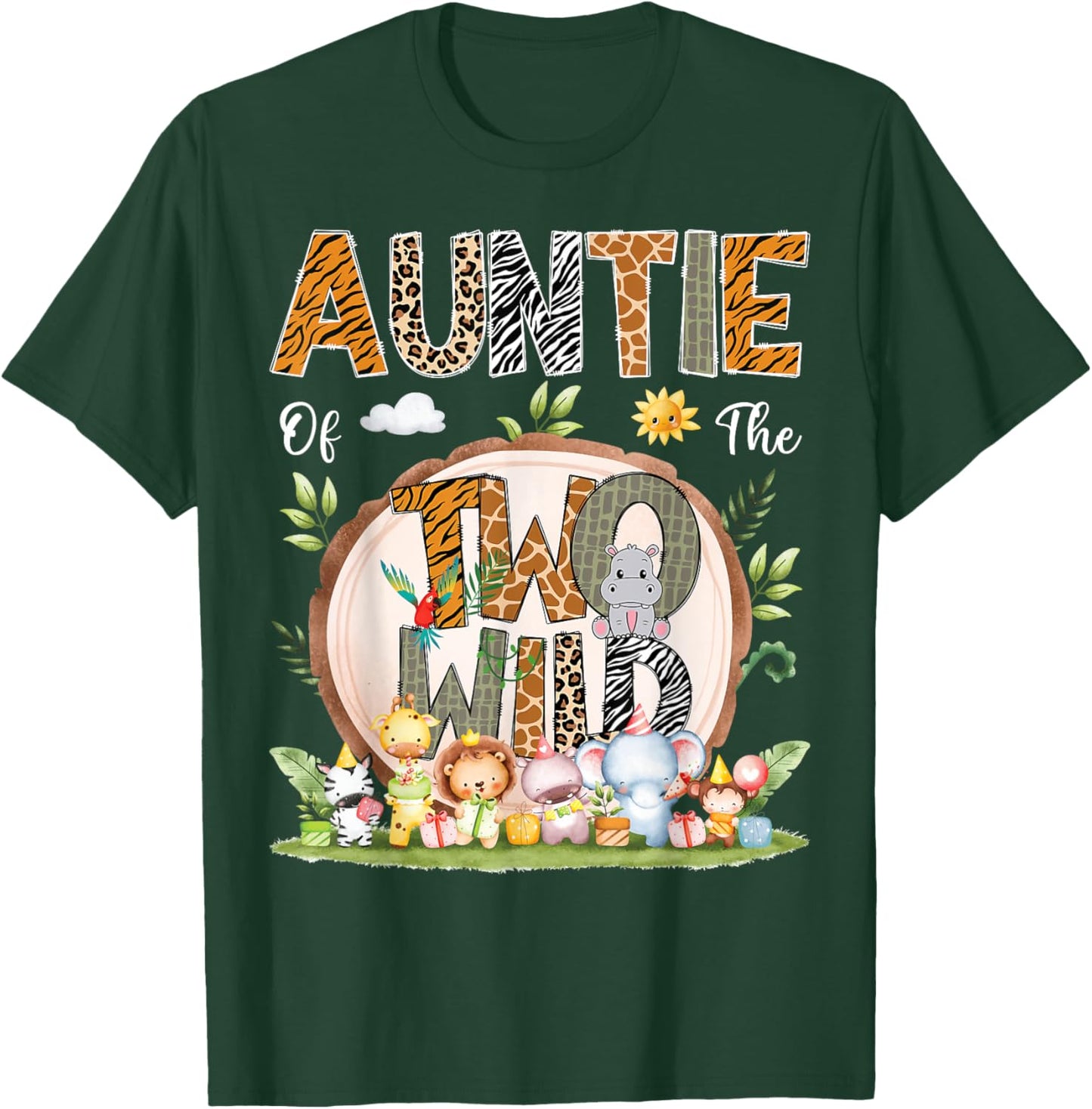 Auntie Of The Two Wild Animal Safari 2Nd Birthday Party T-Shirt - T-Shirt | Forest