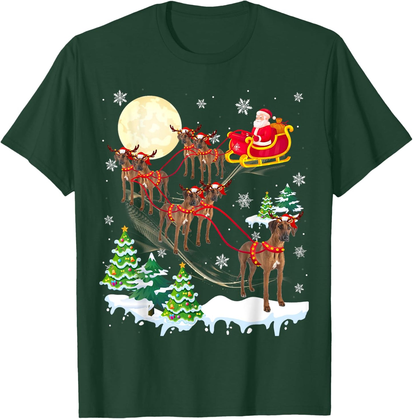 Rhodesian Ridgeback Reindeer Christmas Dog Riding Santa Men Women Kids T-Shirt - T-Shirt | Forest