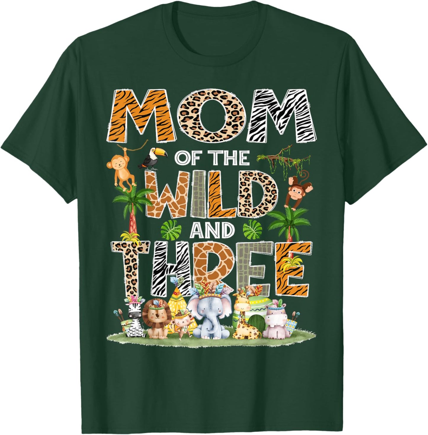 Mom Of The Wild Three 3Rd Birthday Tribal Safari Jungle T-Shirt - T-Shirt | Forest