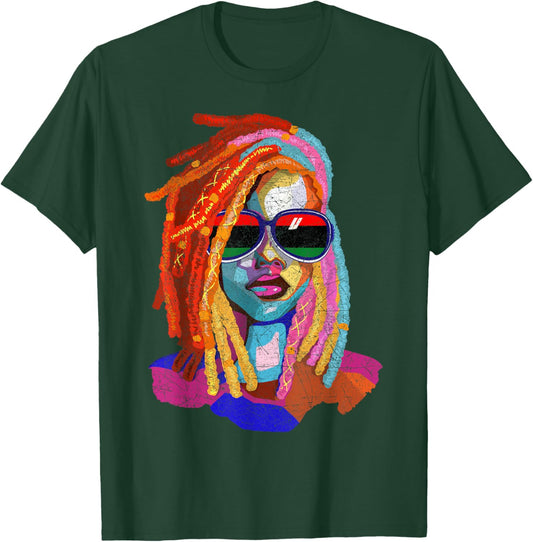 Loc'd Hair Art African American Woman Girl Black Queen T-Shirt - T-Shirt | Forest